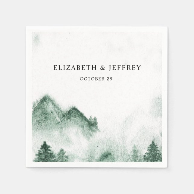 Rustic Watercolor Mountains Pine Winter Wedding  Napkins (Front)