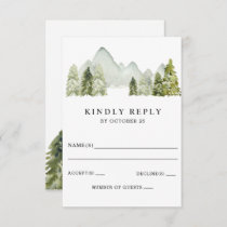 Rustic Watercolor Mountains Pine Winter Wedding RSVP Card
