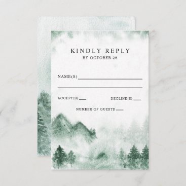 Rustic Watercolor Mountains Pine Winter Wedding  RSVP Card