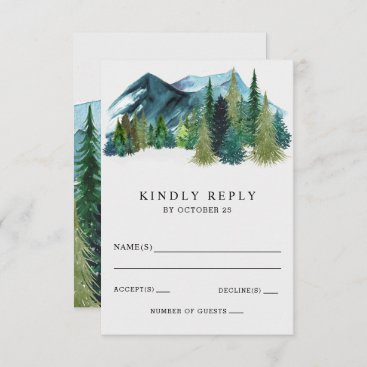 Rustic Watercolor Mountains Pine Winter Wedding    RSVP Card