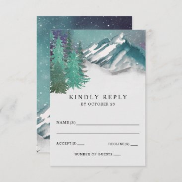 Rustic Watercolor Mountains Pine Winter Wedding   RSVP Card