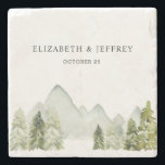 Rustic Watercolor Mountains Pine Winter Wedding Stone Coaster<br><div class="desc">Rustic Watercolor Mountains Pine Winter Wedding Coasters</div>