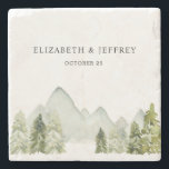 Rustic Watercolor Mountains Pine Winter Wedding Stone Coaster<br><div class="desc">Rustic Watercolor Mountains Pine Winter Wedding Coasters</div>