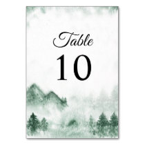 Rustic Watercolor Mountains Pine Winter Wedding  Table Number