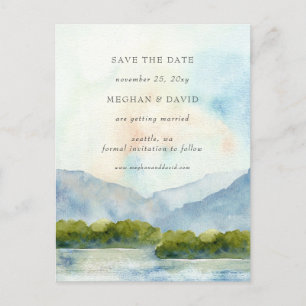 Rustic Watercolor Mountains Save The Date Announc Announcement Postcard