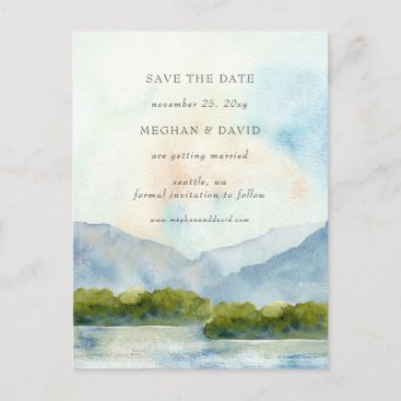 Rustic Watercolor Mountains Save The Date  Announc Announcement Postcard