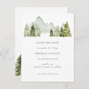 Rustic Watercolor Mountains  Save The Date  Announcement