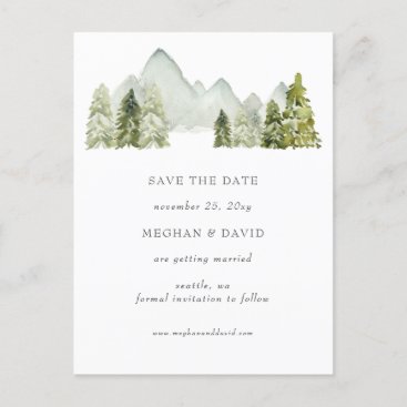 Rustic Watercolor Mountains  Save The Date Announcement Postcard