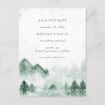 Rustic Watercolor Mountains Save The Date  Announcement Postcard