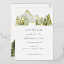 Rustic Watercolor Mountains  Save The Date  Foil Invitation