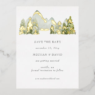 Rustic Watercolor Mountains Save The Date Foil Invitation Postcard