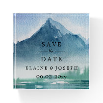 Rustic Watercolor Mountains Save The Date Paperweight