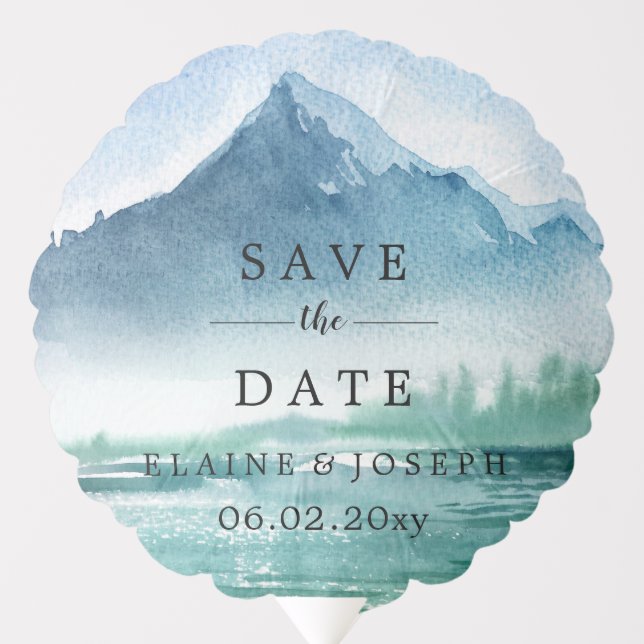 Rustic Watercolor Mountains Save The Date Photo Balloon (Front)