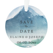 Rustic Watercolor Mountains Save The Date Photo Ornament
