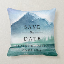 Rustic Watercolor Mountains Save The Date Photo Throw Pillow