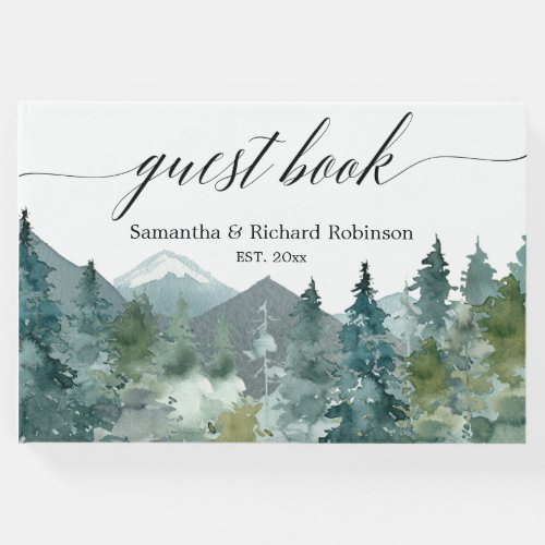 Rustic watercolor mountains wedding shower guest book