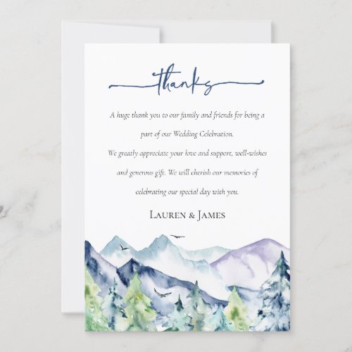 Rustic Watercolor Mountains Wedding Thank You Card