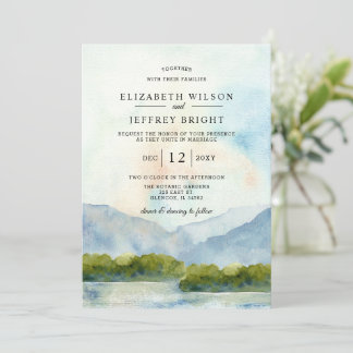 Rustic Watercolor Mountains Winter Wedding Invitation