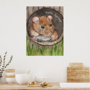 Rustic Watercolor Mouse Poster