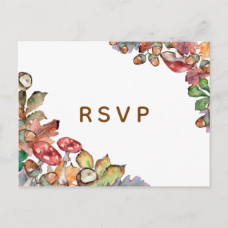 Rustic Watercolor Mushrooms Fall Wedding Invitation Postcard