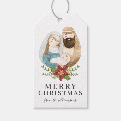 Rustic Watercolor Nativity Christian Christmas Gift Tags