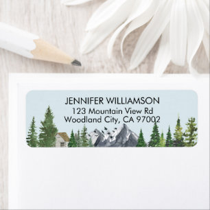 Rustic Watercolor Nature Fir Forest Mountains  Label