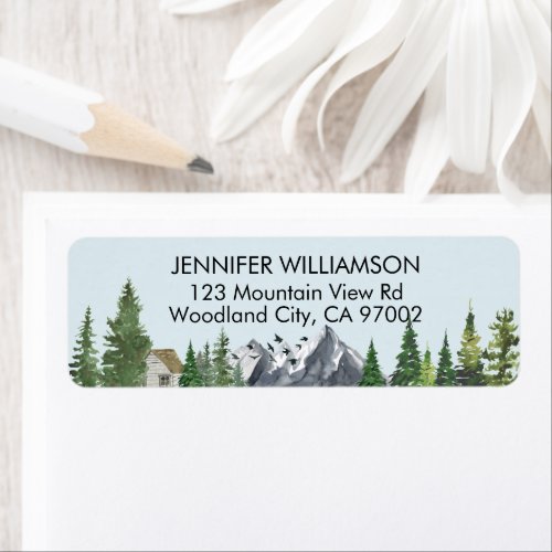 Rustic Watercolor Nature Fir Forest Mountains  Label