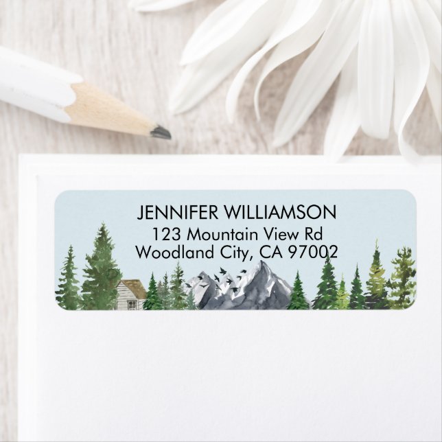 Rustic Watercolor Nature Fir Forest Mountains  Label (Insitu)