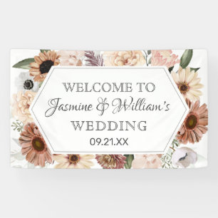 Rustic Watercolor Neutral Boho Floral Wedding Banner