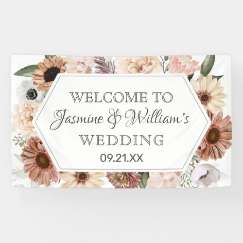 Rustic Watercolor Neutral Boho Floral Wedding  Banner