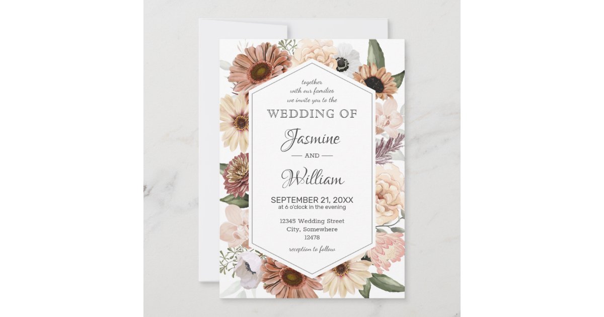 Rustic Watercolor Neutral Boho Floral Wedding Invi Invitation | Zazzle