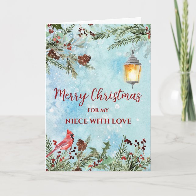 Rustic Watercolor Niece Merry Christmas Card (Front)