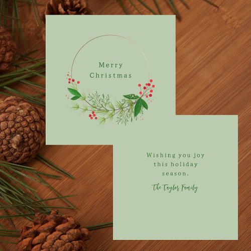 Rustic Watercolor Nordic Christmas Greenery Wreath Note Card