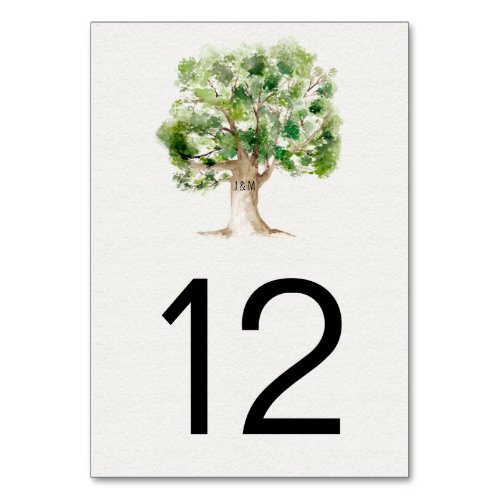Rustic Watercolor Oak Tree  Table Number
