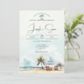Rustic Watercolor Ocean Beach & Palm Tree Wedding Invitation | Zazzle