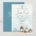 Rustic Watercolor Ocean Beach & Palm Tree Wedding Invitation | Zazzle