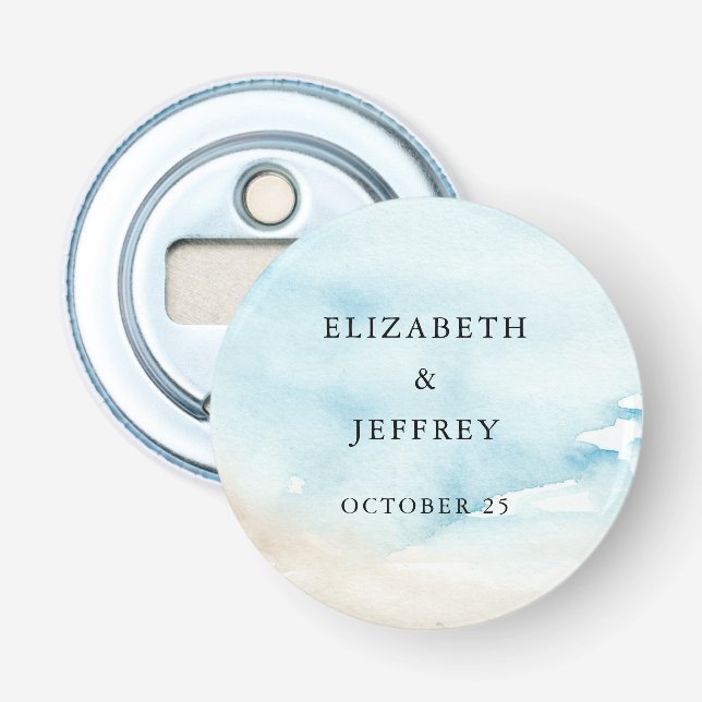 Rustic Watercolor Ocean Sea Summer Beach Wedding Bottle Opener (Front)