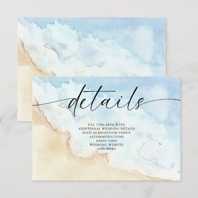 Rustic Watercolor Ocean Sea Summer Beach Wedding Enclosure Card (Front/Back)