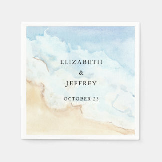 Rustic Watercolor Ocean Sea Summer Beach Wedding Napkins