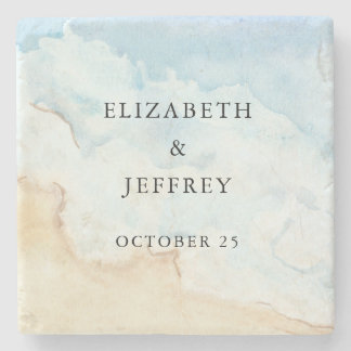 Rustic Watercolor Ocean Sea Summer Beach Wedding Stone Coaster
