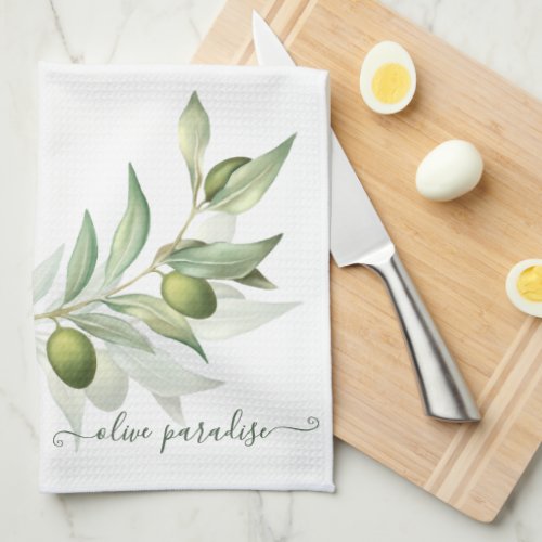 Rustic Watercolor Olive Branches Kitchen Towels