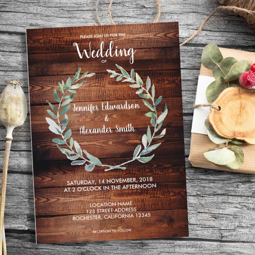 Rustic watercolor olive leaves monogram Wedding Invitation