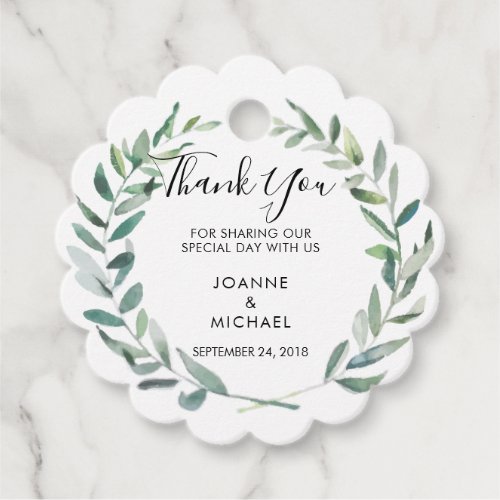 Rustic Watercolor olive leaves Wedding Thank You Favor Tags