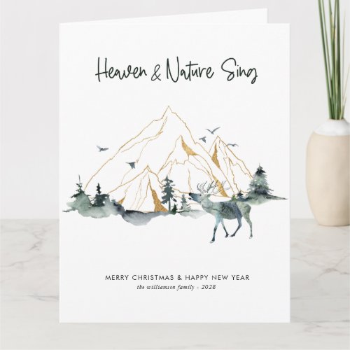 Rustic Watercolor One Photo Woodland Christmas  Card