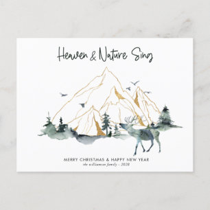 Rustic Watercolor One Photo Woodland Christmas Postcard