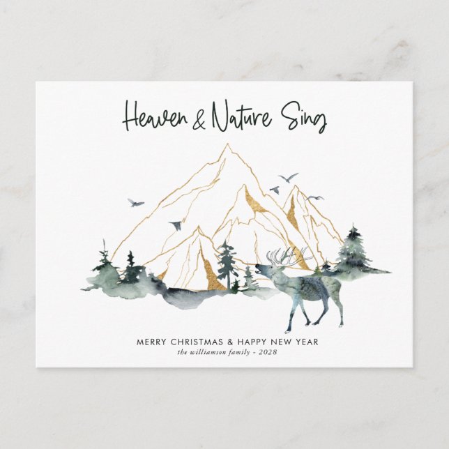Rustic Watercolor One Photo Woodland Christmas  Postcard (Front)