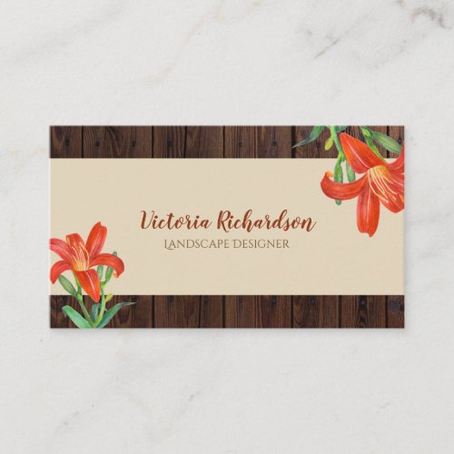 Rustic Watercolor Orange Lilies Floral Art Business Card