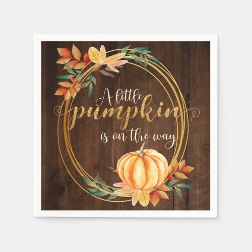 Rustic Watercolor Orange Pumpkin Fall Baby Shower Napkins