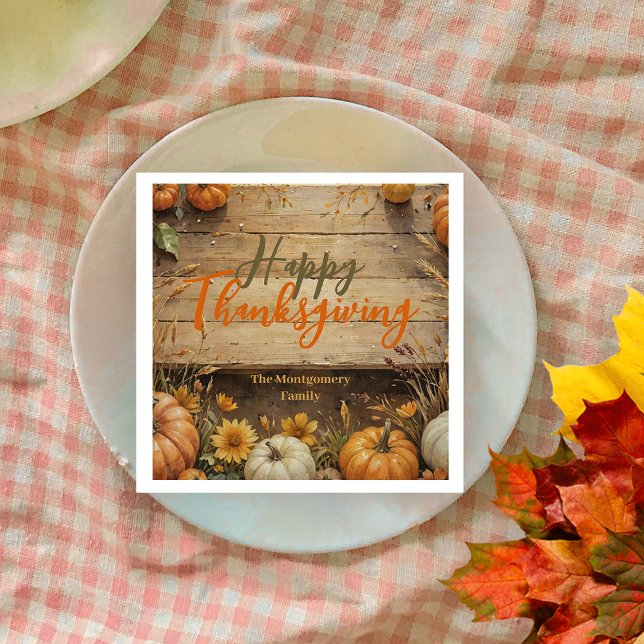 Rustic Watercolor Orange Pumpkin Thanksgiving Napkins (Creator Uploaded)
