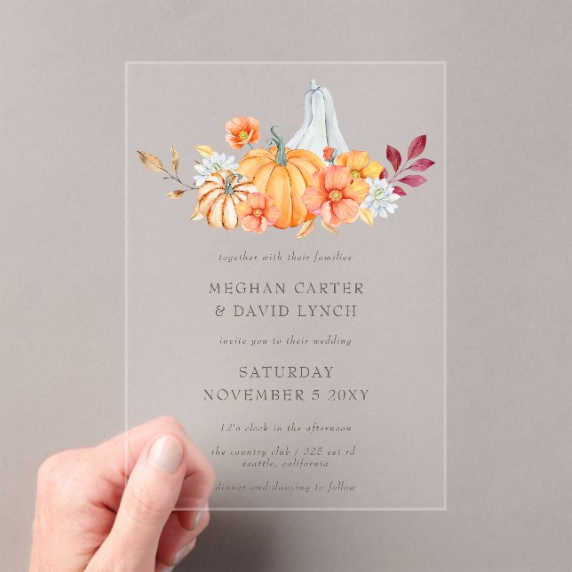 Rustic Watercolor Orange Pumpkins Fall Wedding Acrylic Invitations (Insitu (Handheld))